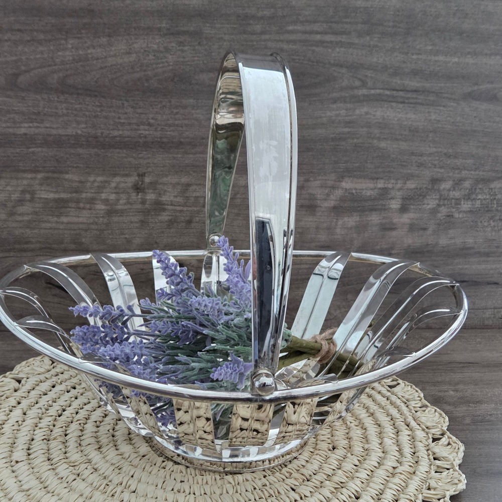 Vintage Silver Plate Basket Fruit Bowl Silver Art Deco Style Home Decor